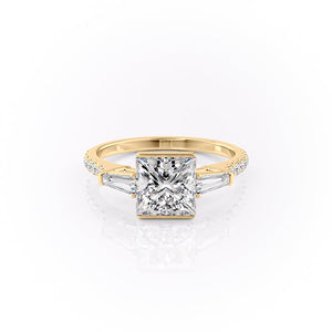 The Parker Set  With A 2.5 Carat Princess 18K Yellow Gold Moissanite