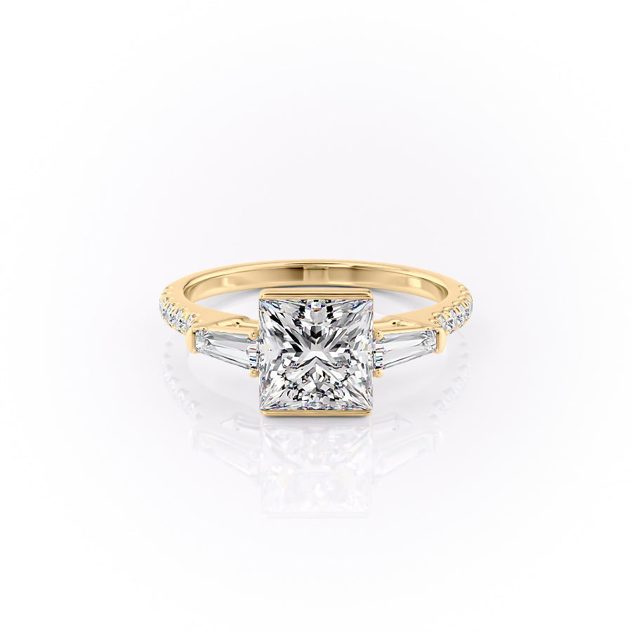 The Parker Set  With A 3 Carat Princess 18K Yellow Gold Moissanite