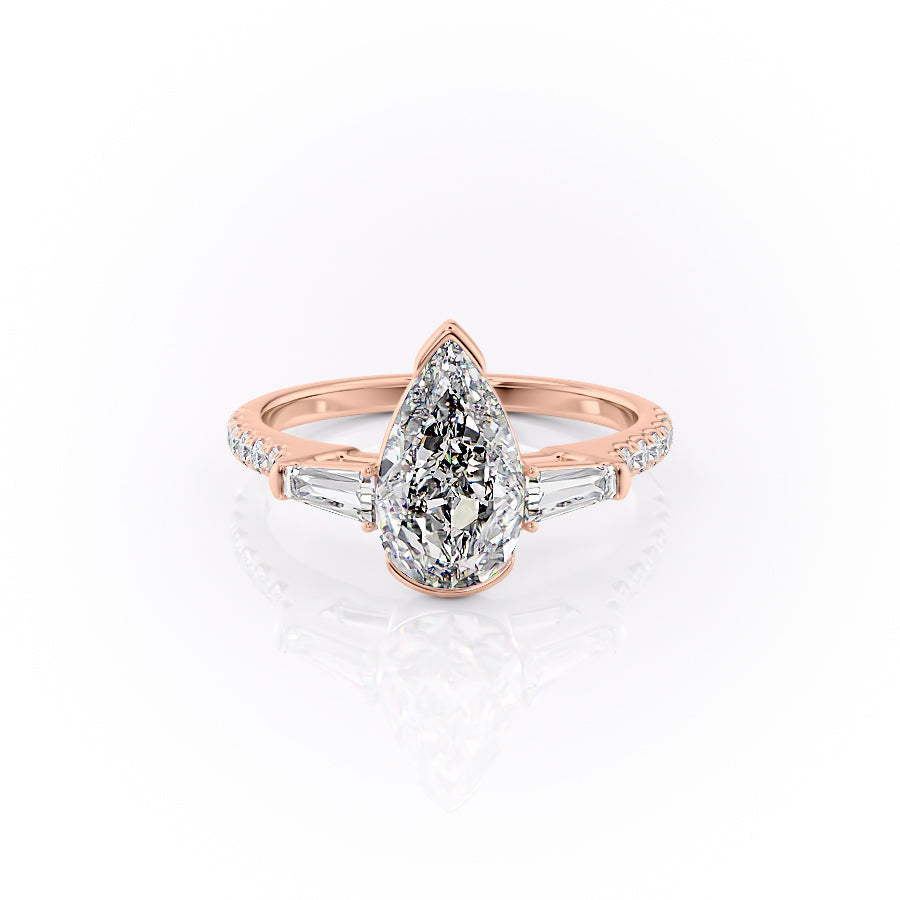 The Parker Set  With A 3 Carat Pear 14K Rose Gold Moissanite