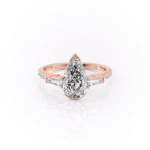 The Parker Set  With A 2.5 Carat Pear 14K Rose Gold Moissanite