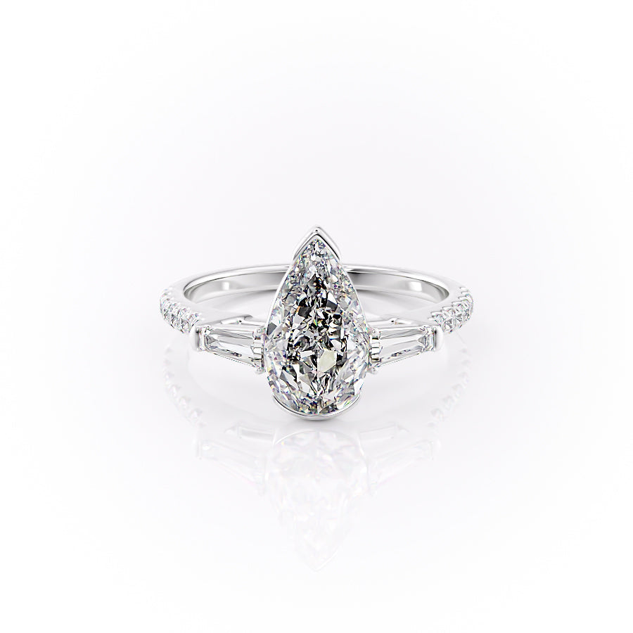 The Parker Set  With A 4 Carat Pear 14K White Gold Moissanite