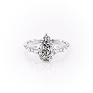 The Parker Set  With A 1 Carat Pear 18K White Gold Moissanite