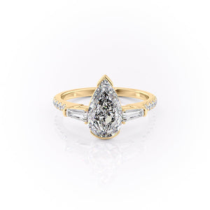 The Parker Set  With A 1 Carat Pear 14K Yellow Gold Moissanite