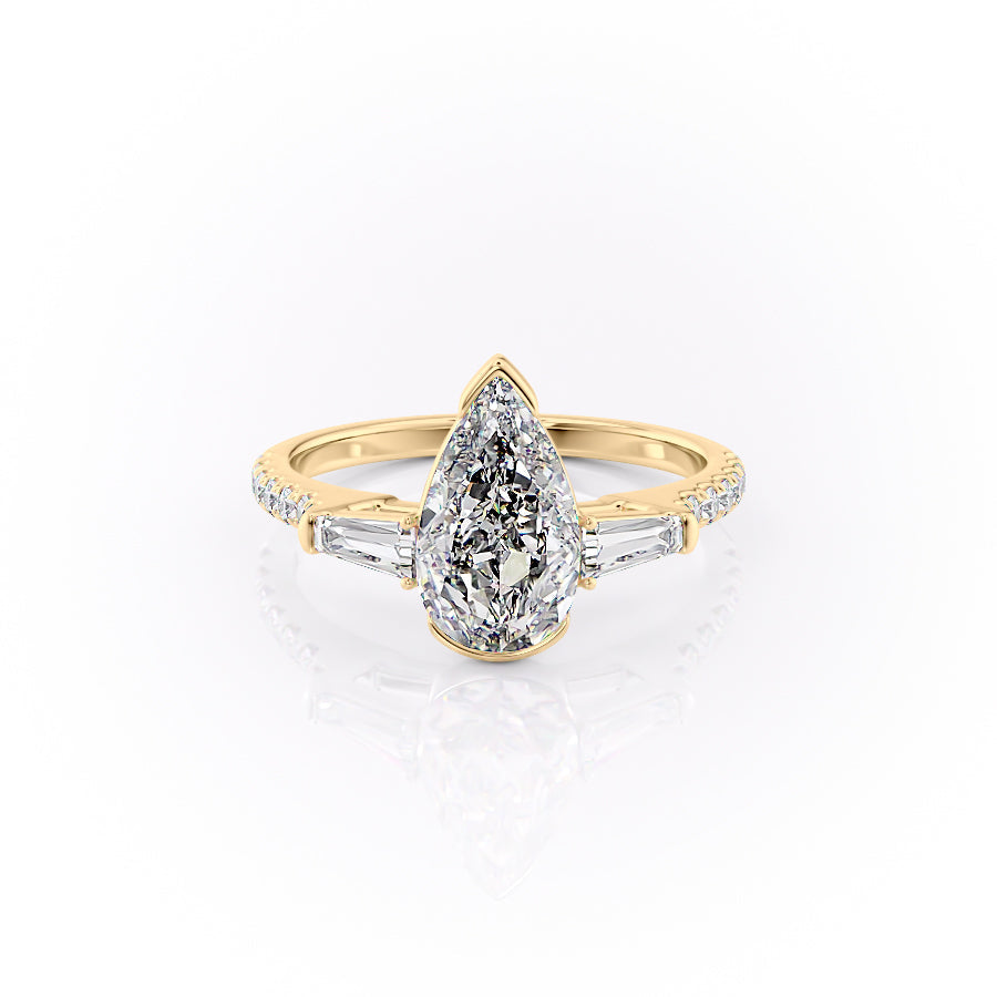The Parker Set  With A 3 Carat Pear 14K Yellow Gold Moissanite