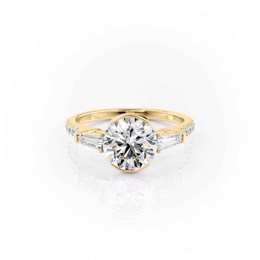 The Parker Set  With A 3.5 Carat Round 14K Yellow Gold Moissanite