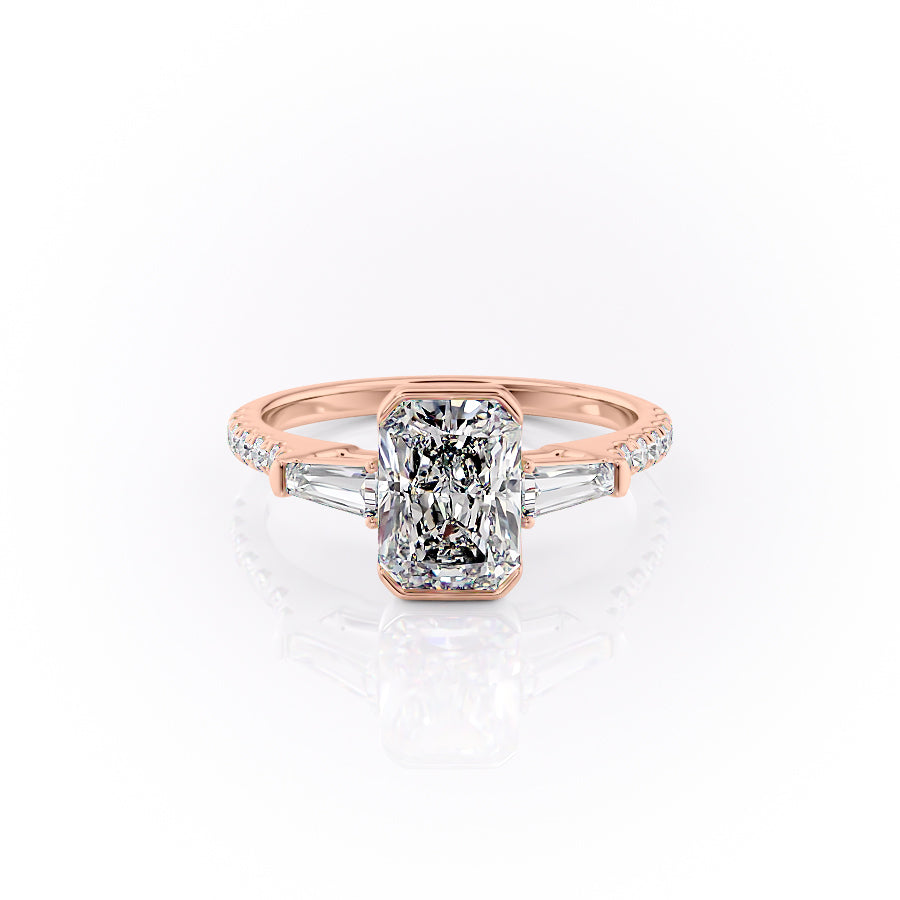 The Parker Set  With A 1.5 Carat Radiant 14K Rose Gold Moissanite