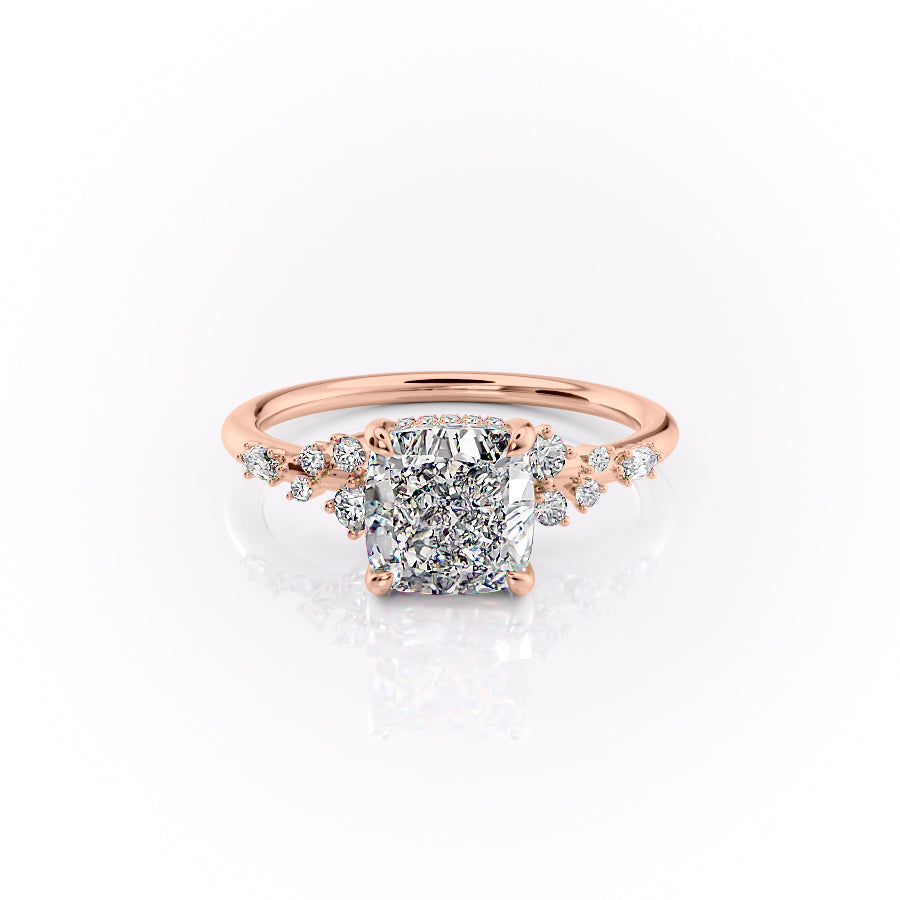 The Emma Set  With A 1.5 Carat Cushion 14K Rose Gold Moissanite