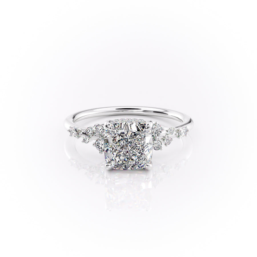 The Emma Set  With A 3 Carat Cushion 14K White Gold Moissanite
