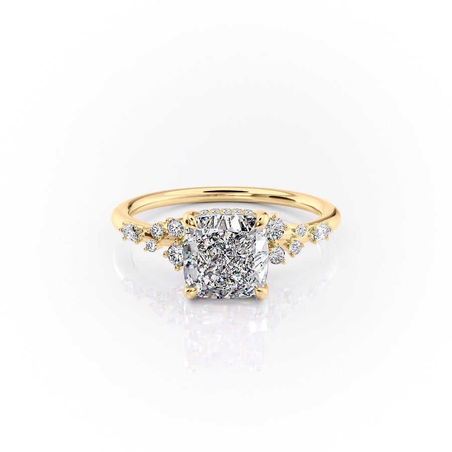 The Emma Set  With A 1.5 Carat Cushion 14K Yellow Gold Moissanite