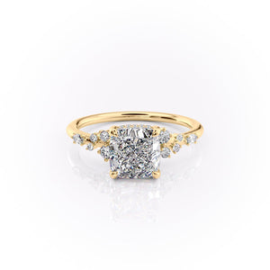 The Emma Set  With A 4.5 Carat Cushion 14K Yellow Gold Moissanite