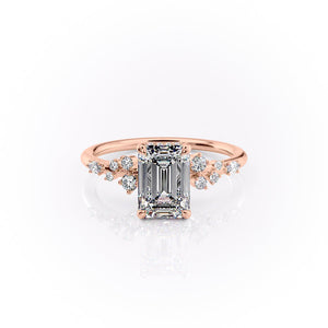 The Emma Set  With A 1 Carat Emerald 14K Rose Gold Moissanite