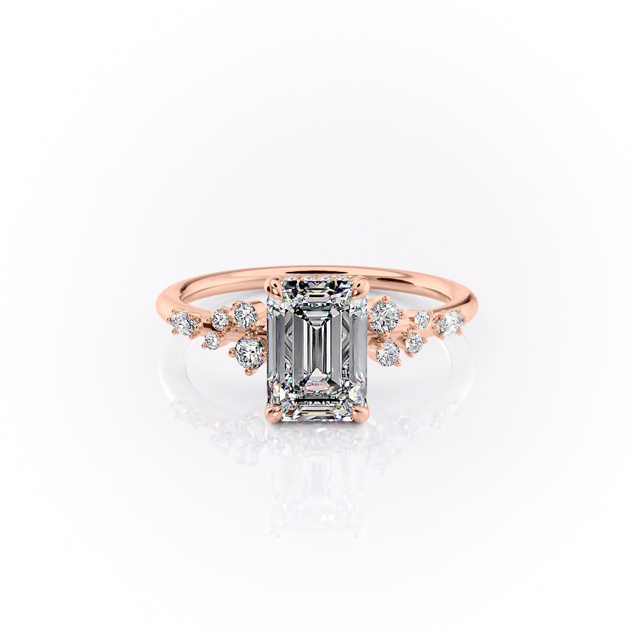The Emma Set  With A 5 Carat Emerald 14K Rose Gold Moissanite