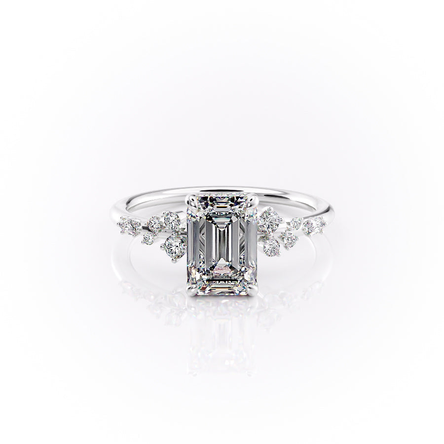 The Emma Set  With A 3 Carat Emerald 18K White Gold Moissanite