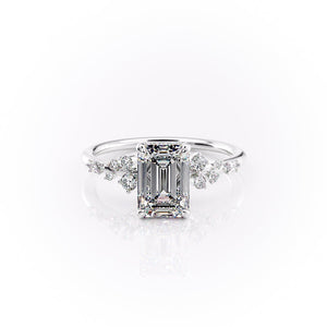 The Emma Set  With A 4 Carat Emerald 18K White Gold Moissanite