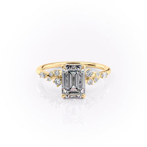 The Emma Set  With A 4 Carat Emerald 14K Yellow Gold Moissanite
