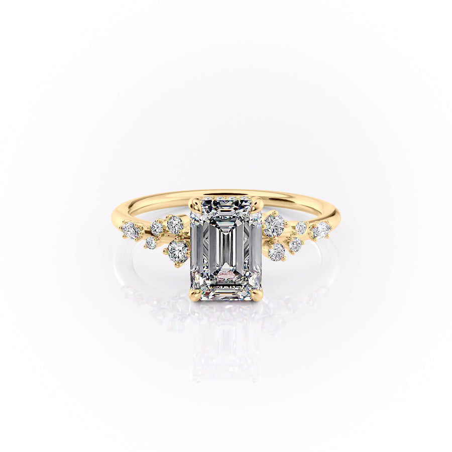 The Emma Set  With A 4 Carat Emerald 18K Yellow Gold Moissanite