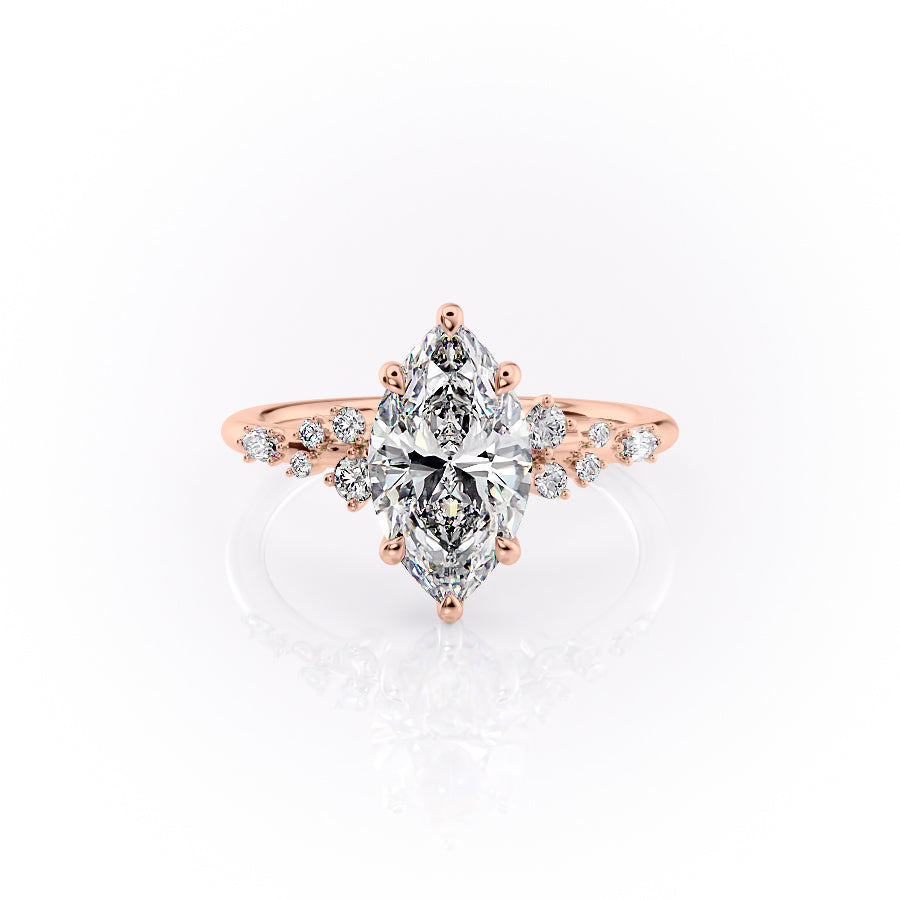 The Emma Set  With A 4 Carat Marquise 14K Rose Gold Moissanite