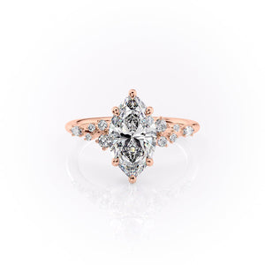 The Emma Set  With A 1 Carat Marquise 14K Rose Gold Moissanite