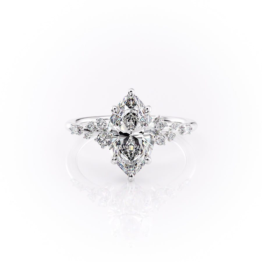 The Emma Set  With A 2 Carat Marquise 18K White Gold Moissanite