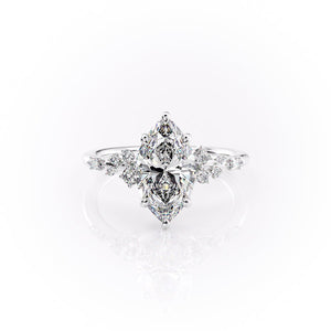 The Emma Set  With A 3.5 Carat Marquise 14K White Gold Moissanite