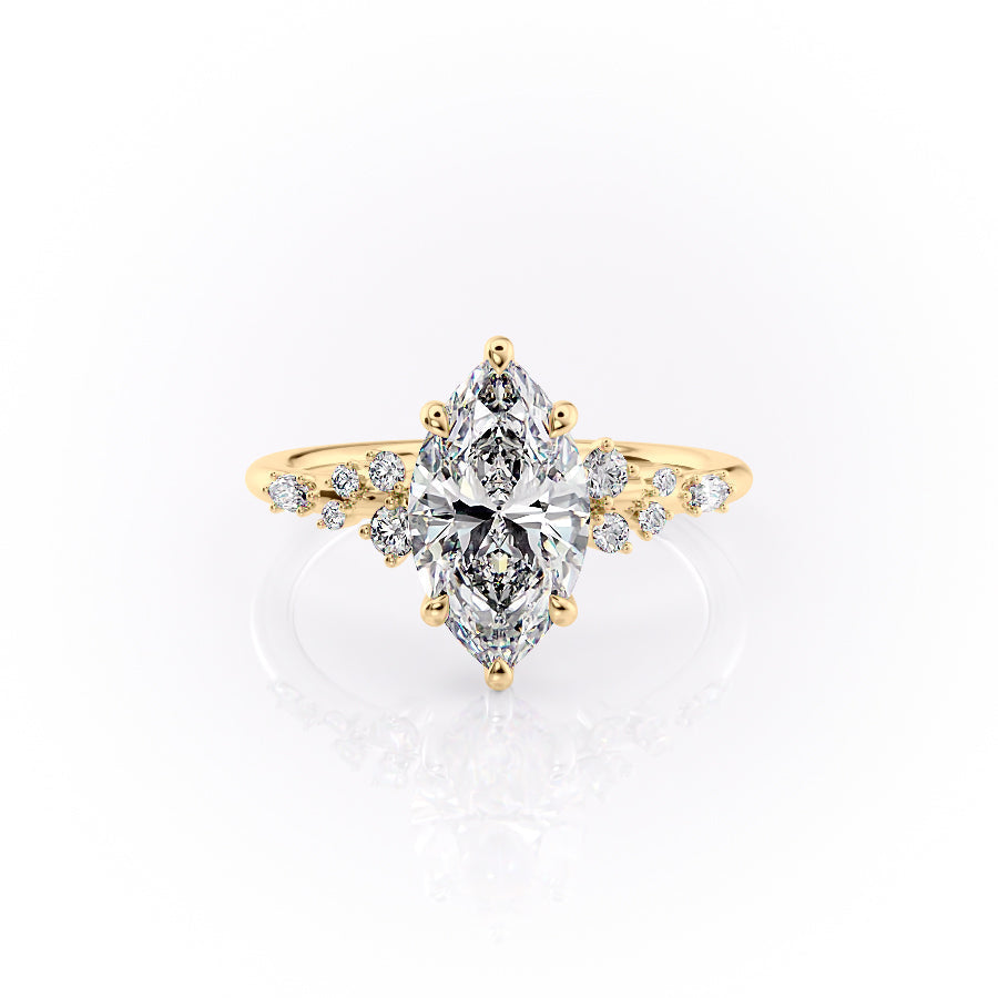 The Emma Set  With A 1 Carat Marquise 18K Yellow Gold Moissanite