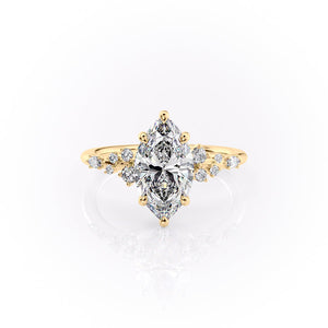 The Emma Set  With A 3 Carat Marquise 18K Yellow Gold Moissanite