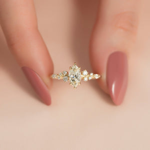 The Emma Set  With A 3 Carat Marquise 18K Yellow Gold Moissanite