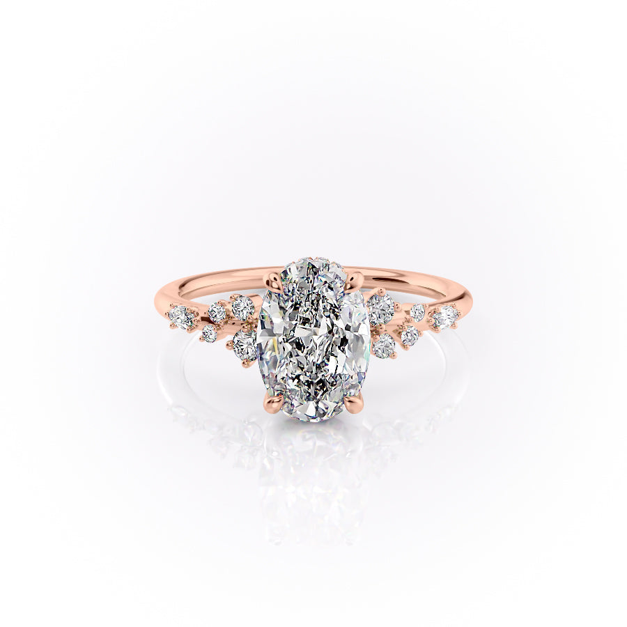 The Emma Set  With A 3 Carat Oval 14K Rose Gold Moissanite