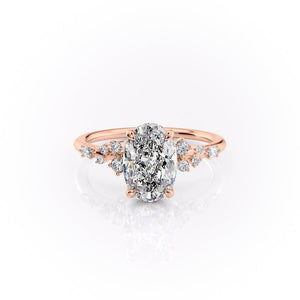 The Emma Set  With A 5 Carat Oval 14K Rose Gold Moissanite