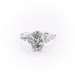 The Emma Set  With A 3 Carat Oval 18K White Gold Moissanite
