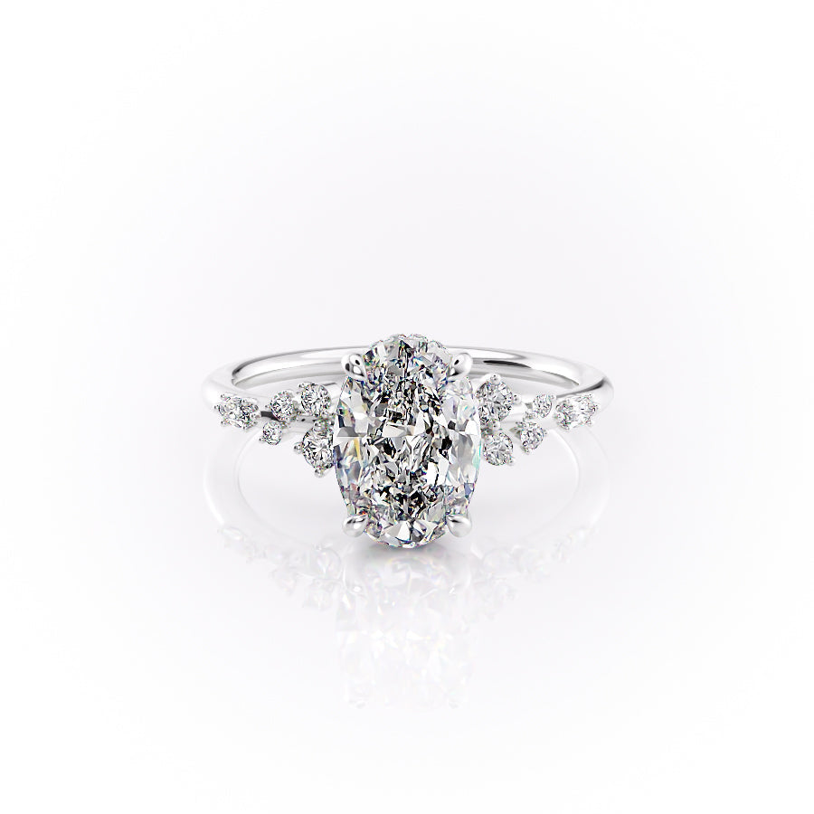 The Emma Set  With A 1.5 Carat Oval 18K White Gold Moissanite