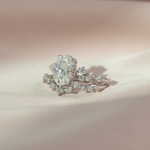 The Emma Set  With A 3 Carat Oval 14K White Gold Moissanite