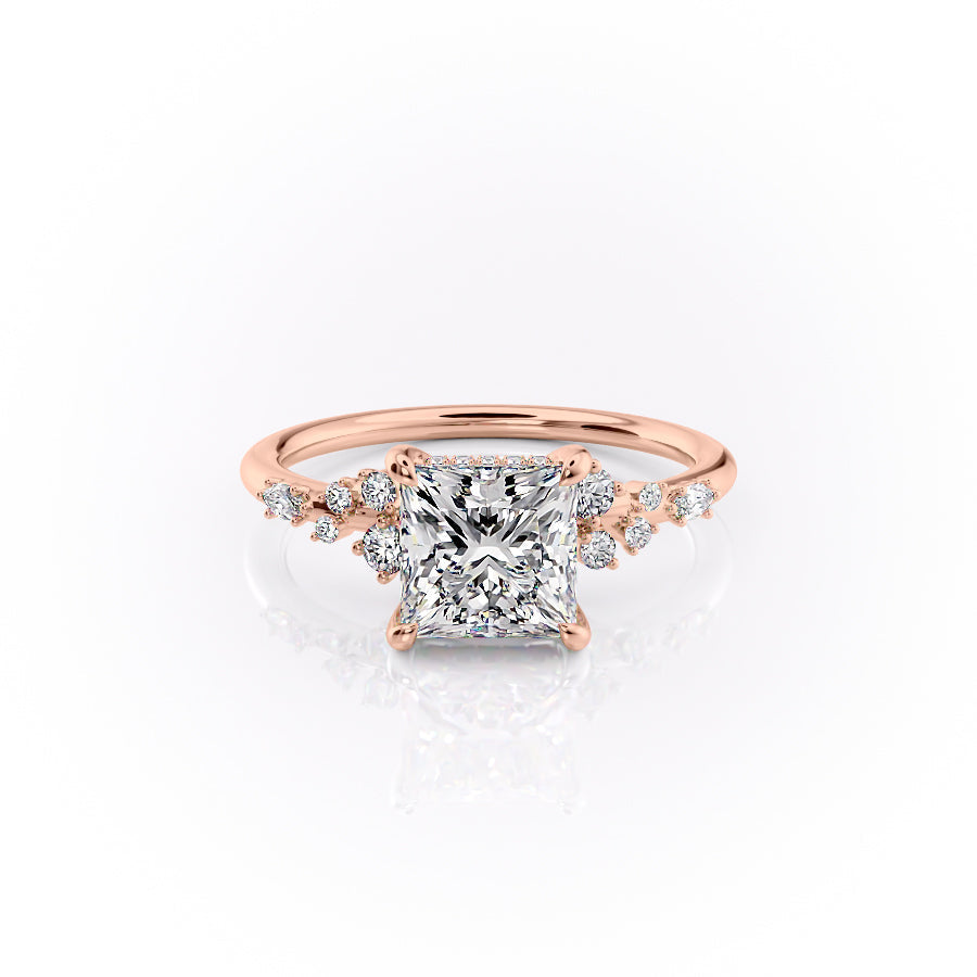The Emma Set  With A 3 Carat Princess 14K Rose Gold Moissanite
