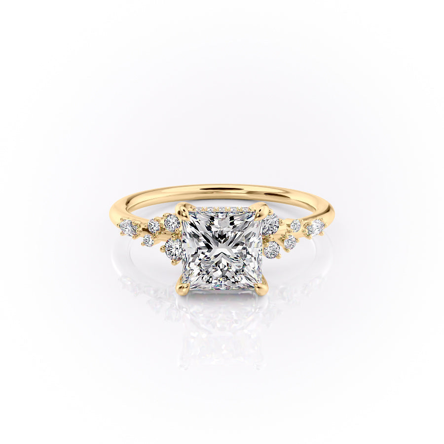 The Emma Set  With A 4.5 Carat Princess 18K Yellow Gold Moissanite