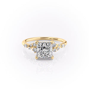 The Emma Set  With A 4.5 Carat Princess 18K Yellow Gold Moissanite