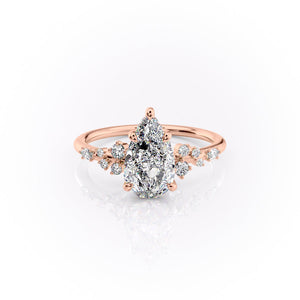 The Emma Set  With A 4 Carat Pear 14K Rose Gold Moissanite