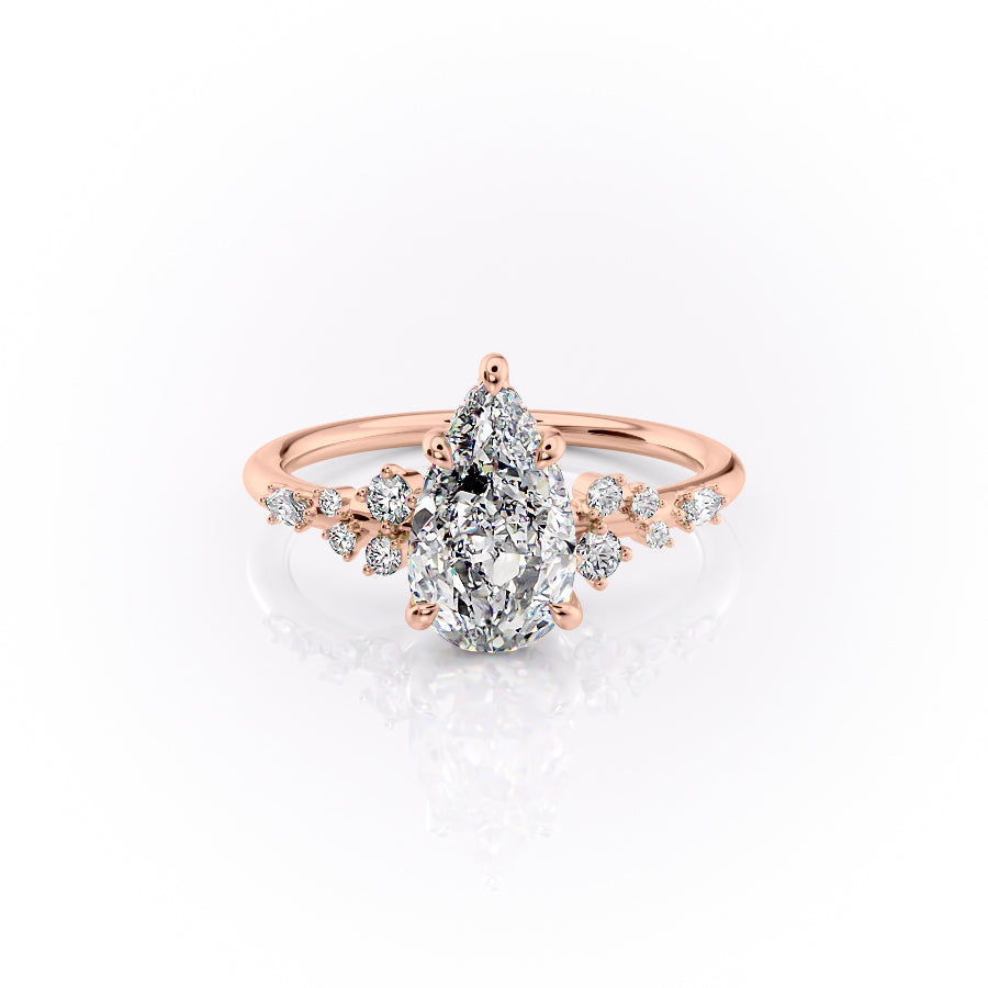 The Emma Set  With A 5 Carat Pear 14K Rose Gold Moissanite