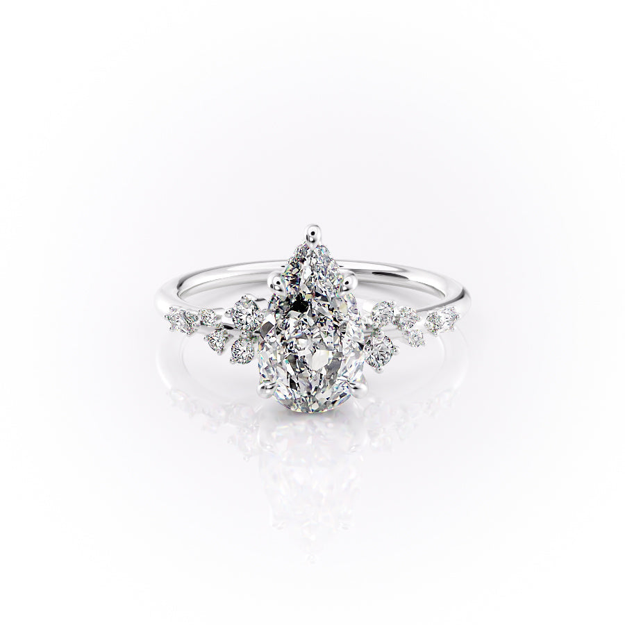 The Emma Set  With A 2.5 Carat Pear 14K White Gold Moissanite