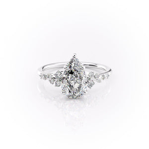 The Emma Set  With A 4 Carat Pear 18K White Gold Moissanite