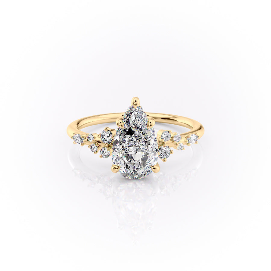 The Emma Set  With A 3 Carat Pear 14K Yellow Gold Moissanite