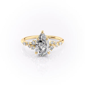The Emma Set  With A 3 Carat Pear 14K Yellow Gold Moissanite