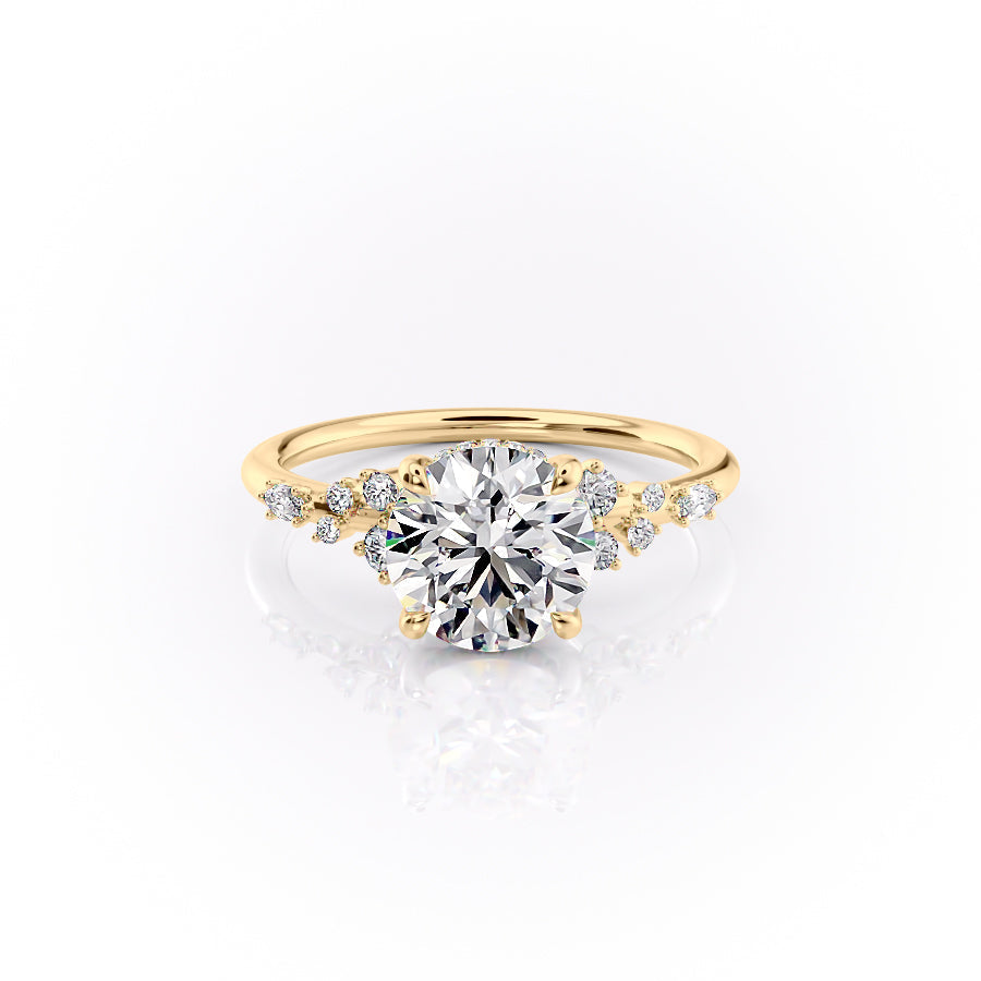 The Emma Set  With A 5 Carat Round 18K Yellow Gold Moissanite