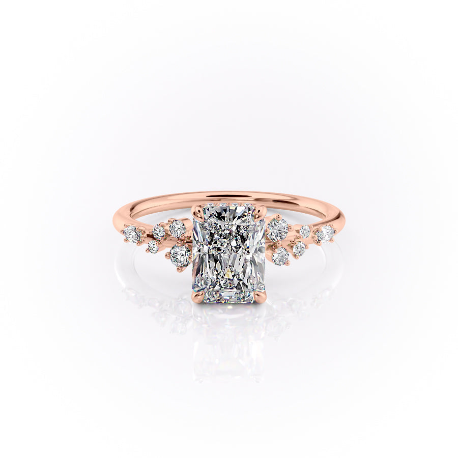 The Emma Set  With A 4 Carat Radiant 14K Rose Gold Moissanite