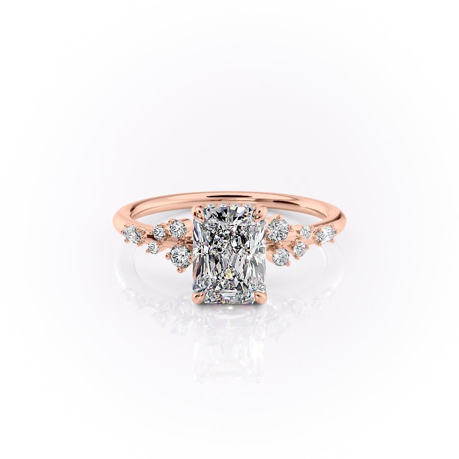 The Emma Set  With A 5 Carat Radiant 18K Rose Gold Moissanite