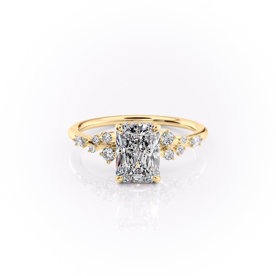 The Emma Set  With A 2.5 Carat Radiant 14K Yellow Gold Moissanite
