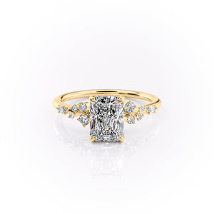 The Emma Set  With A 2.5 Carat Radiant 14K Yellow Gold Moissanite