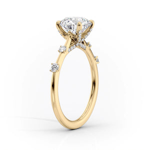 The Serena Set  With A 3 Carat Cushion 14K Yellow Gold Moissanite
