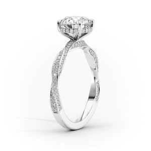 The Caroline Set With A 3 Carat E. Cushion 14K White Gold Lab Diamond