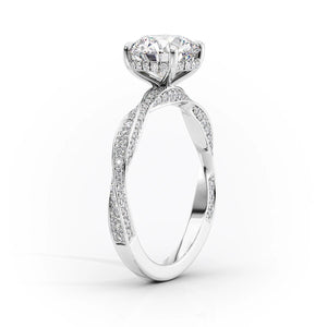 The Caroline Set With A 1 Carat E. Cushion 14K White Gold Lab Diamond