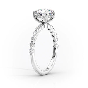 The Khloe Set  With A 2.5 Carat E. Cushion 14K White Gold Moissanite